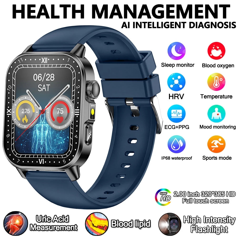 Smart Watch Uric Acid Lipid Analysis ECG Bluetooth Call