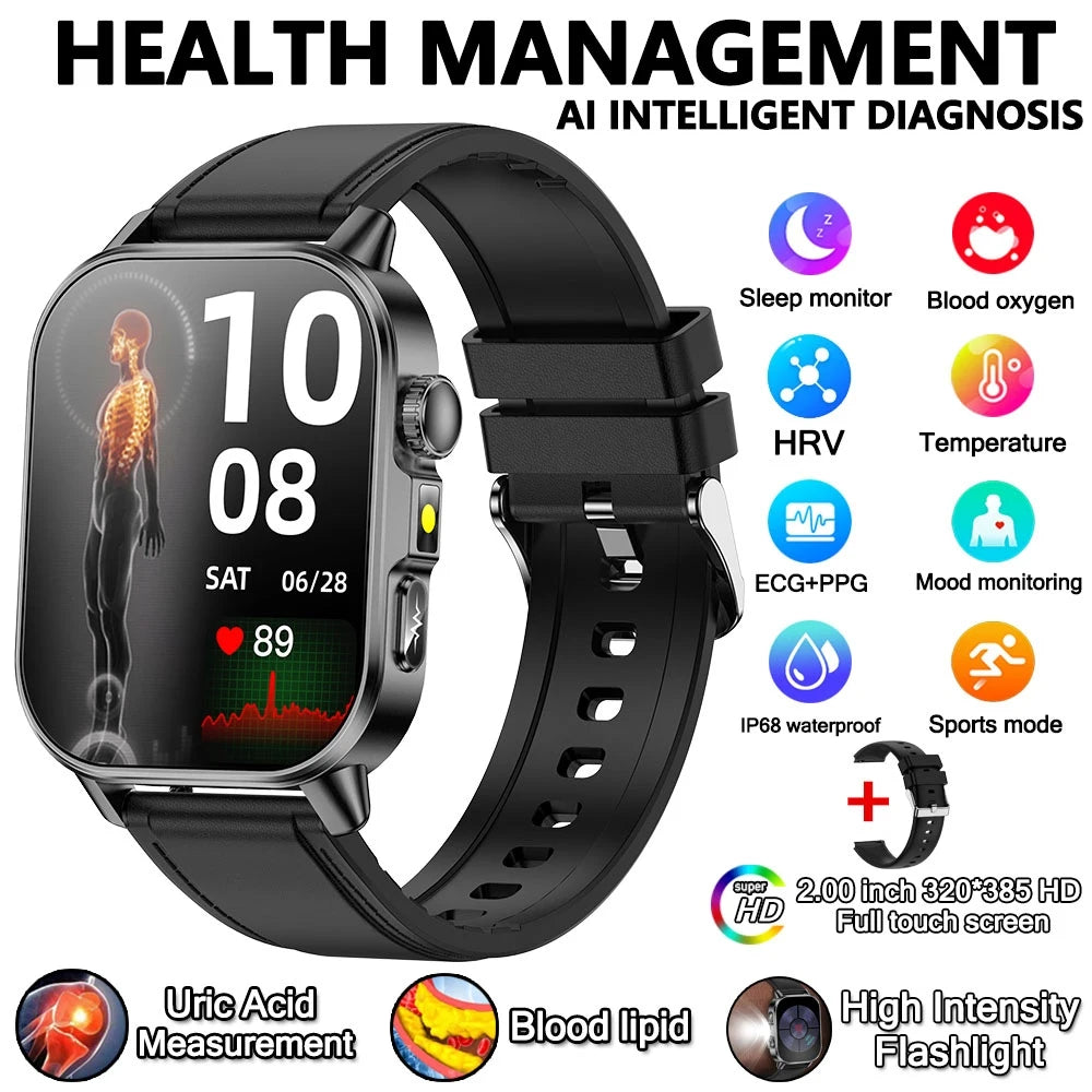 Smart Watch Uric Acid Lipid Analysis ECG Bluetooth Call