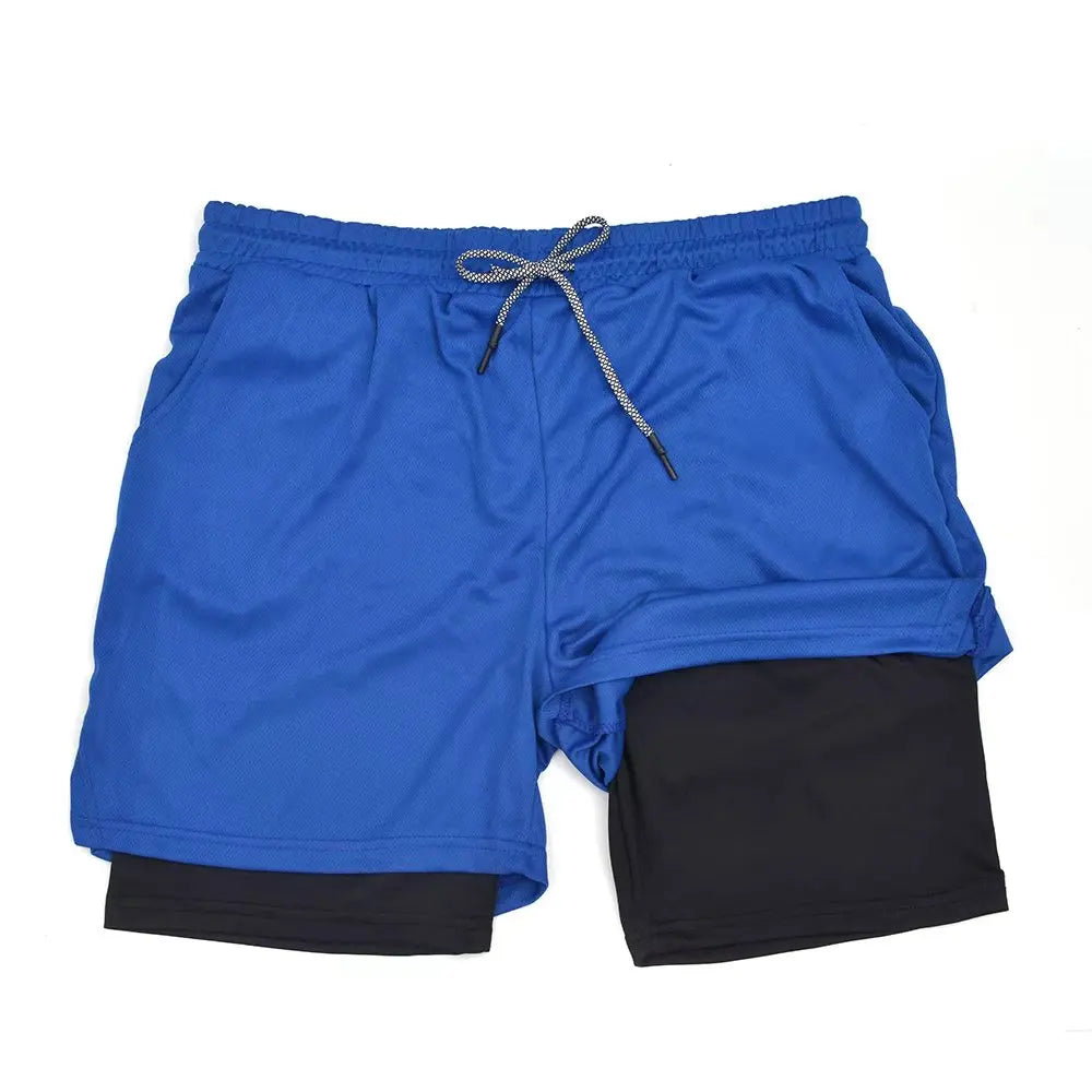 Mens Double Layer Fitness Shorts 2 in 1 Workout