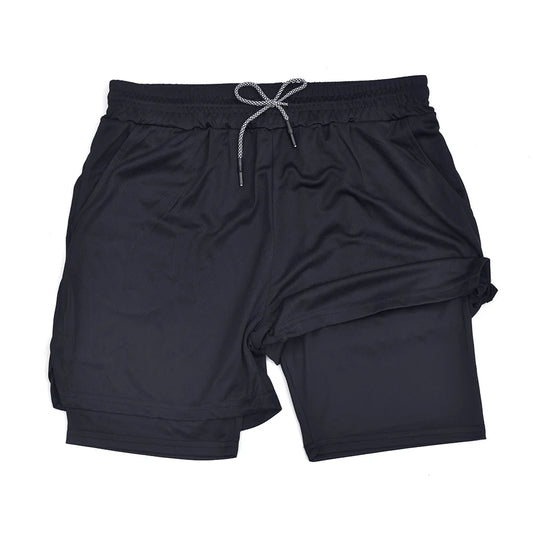 Mens Double Layer Fitness Shorts 2 in 1 Workout