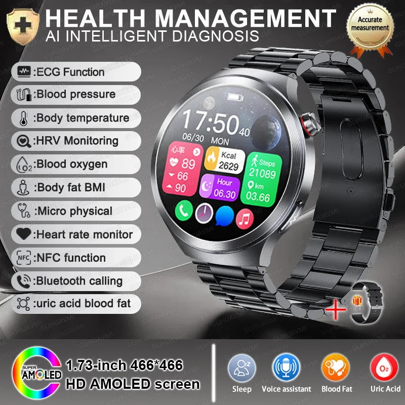 Smart Watch Sapphire Glass Health Tracker ECG Blood Pressure