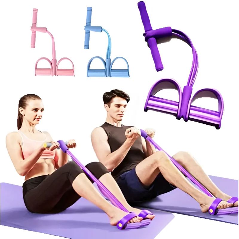Four Tube Pedal Tensioner Fitness Elastic Band Abdominal Trainer