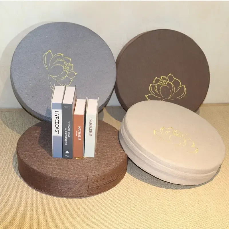 Yoga Meditation Linen Cushion Lotus Texture Backrest Pillow Tatami