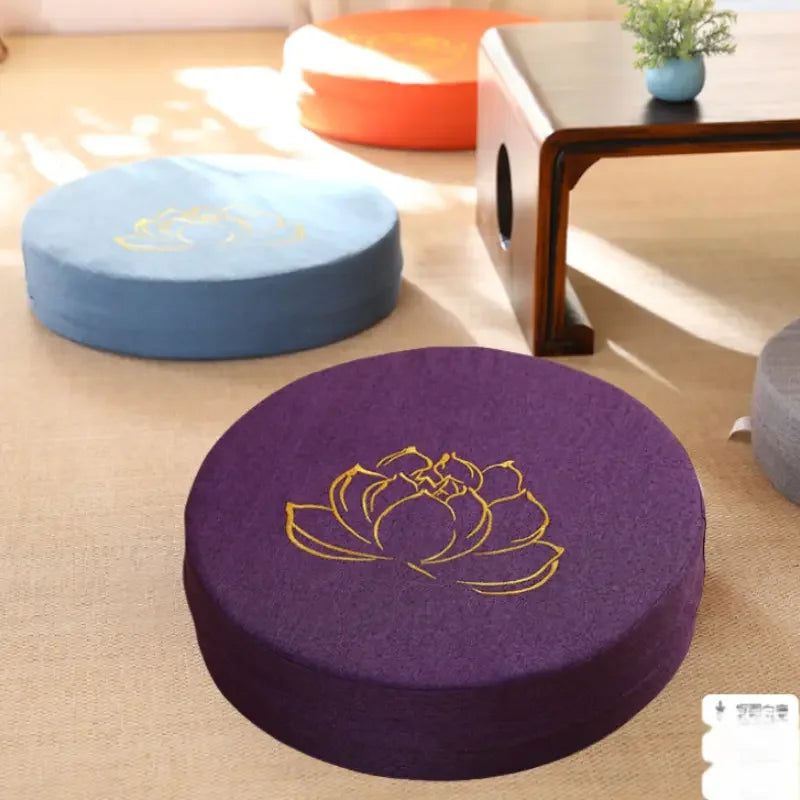 Yoga Meditation Linen Cushion Lotus Texture Backrest Pillow Tatami