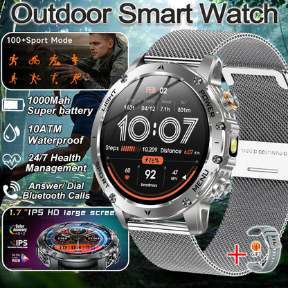 Military Smart Watch 1000mAh Battery 10ATM Waterproof Fitness Tracker