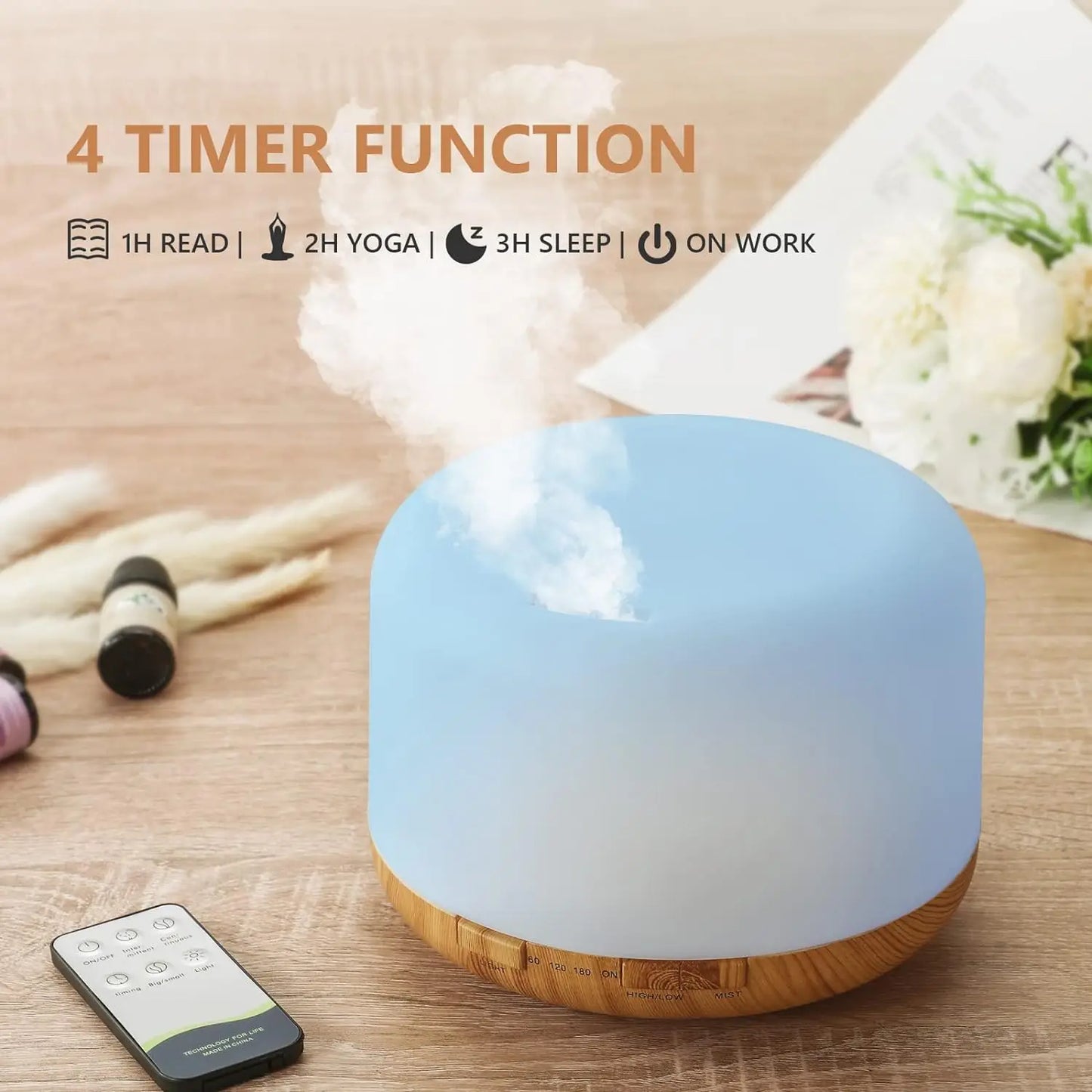 500ML USB Wood Grain Aroma Diffuser Humidifier with Remote