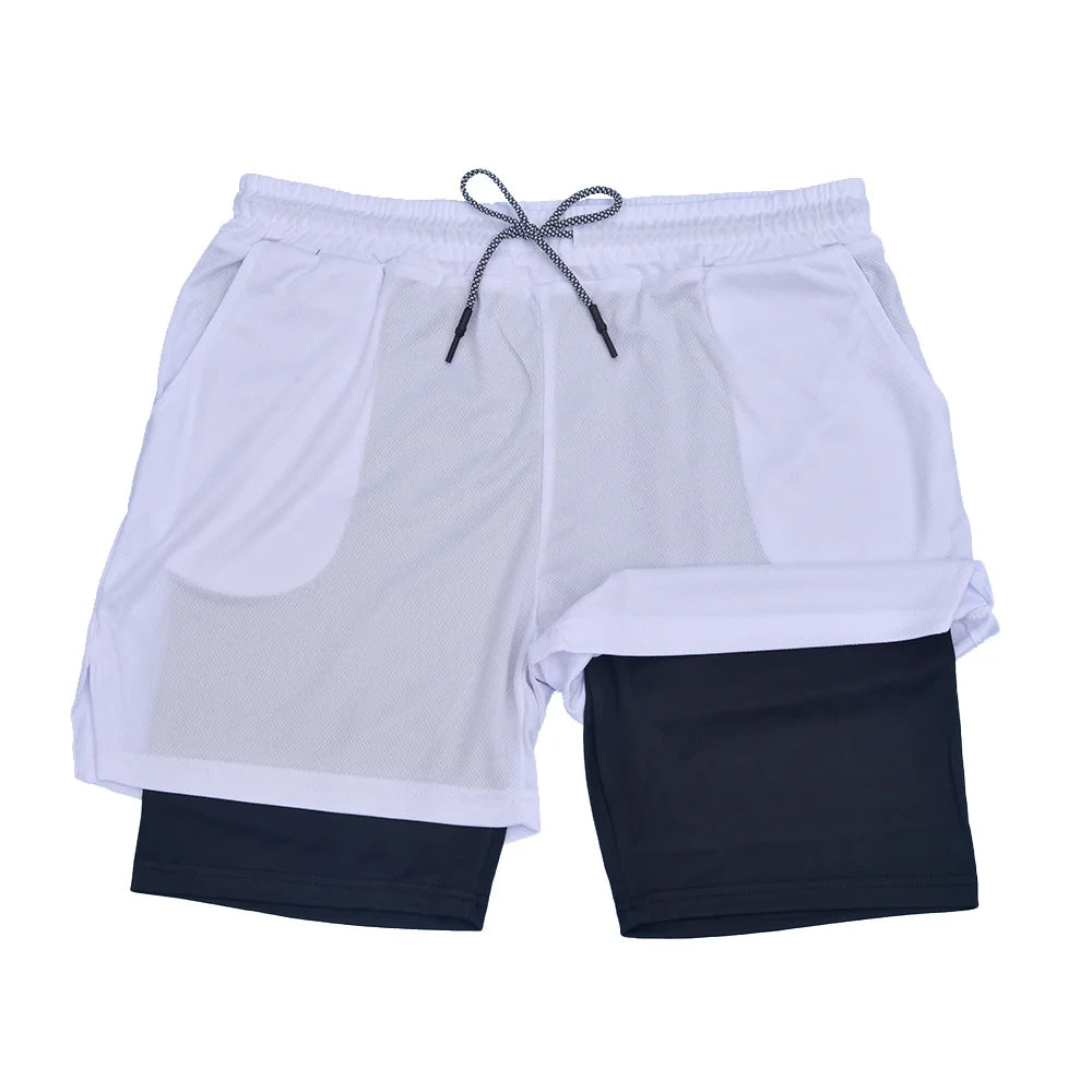 Mens Double Layer Fitness Shorts 2 in 1 Workout