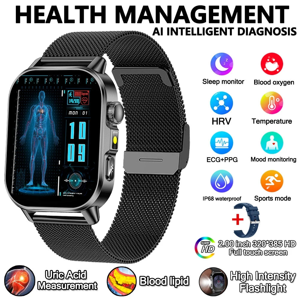 Smart Watch Uric Acid Lipid Analysis ECG Bluetooth Call