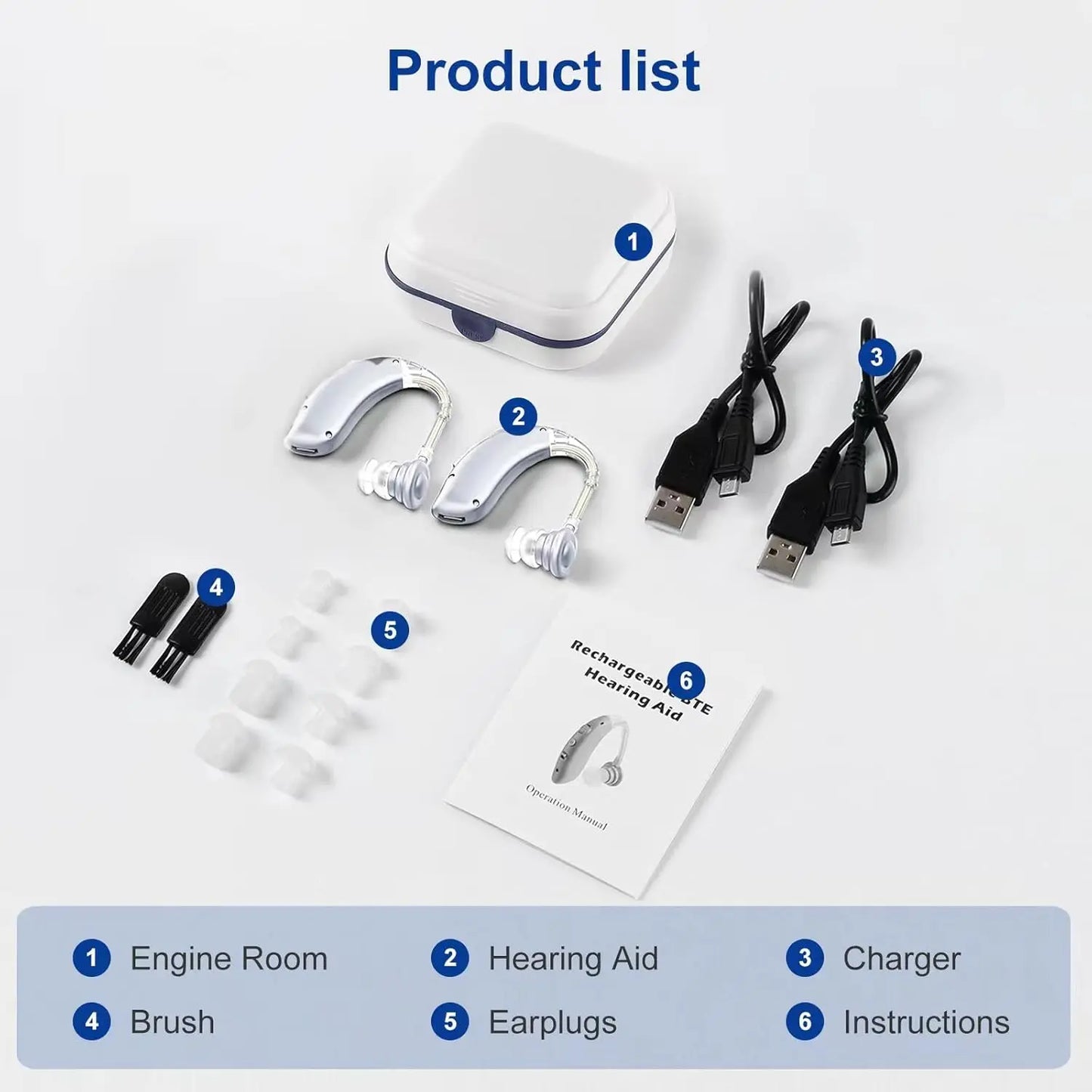 Rechargeable Digital Hearing Aid Adjustable Tone Sound Amplifier Portable