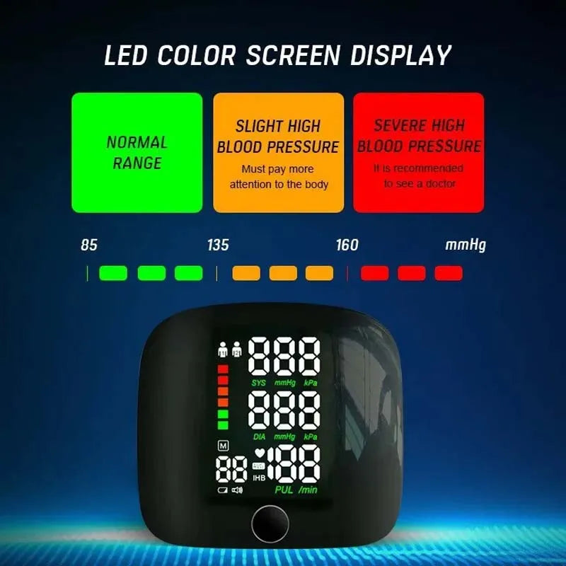 LED Rechargeable Wrist Blood Pressure Monitor Voice Broadcast Tonometer