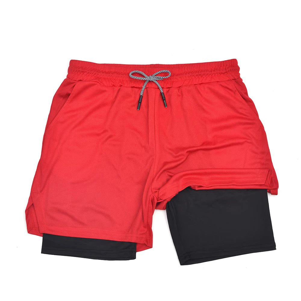 Mens Double Layer Fitness Shorts 2 in 1 Workout