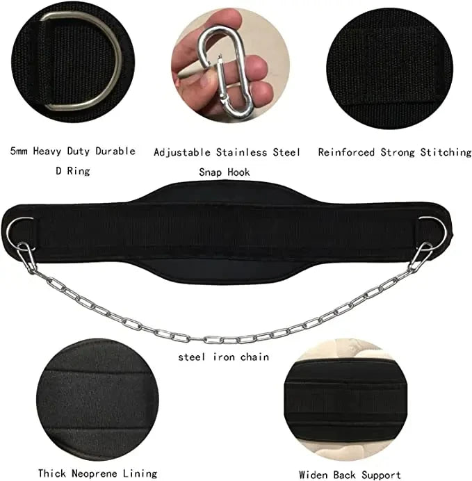 Weight Lifting Dip Belt Neoprene Chain Pull Up Strength