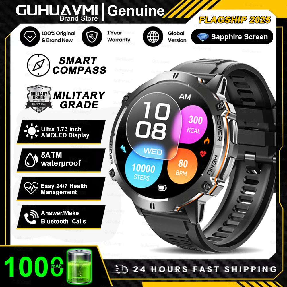 Military Smart Watch 1000mAh GPS AMOLED 10ATM Waterproof Call