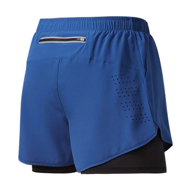 Mens Quick Dry Double Layer Running Shorts Fitness Workout
