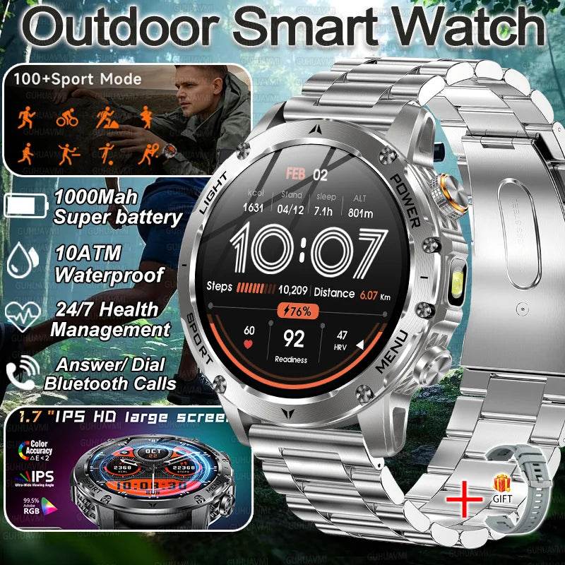 Military Smart Watch 1000mAh Battery 10ATM Waterproof Fitness Tracker
