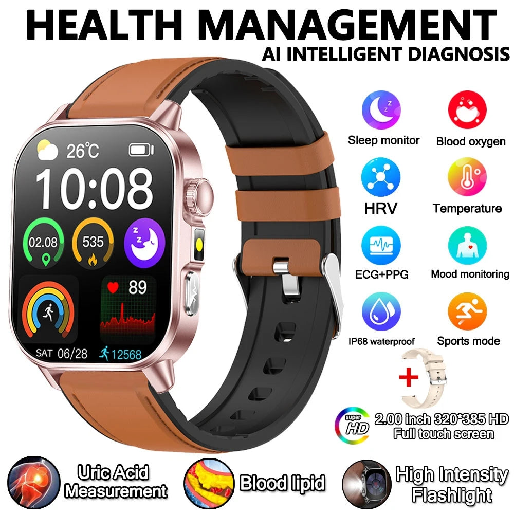 Smart Watch Uric Acid Lipid Analysis ECG Bluetooth Call