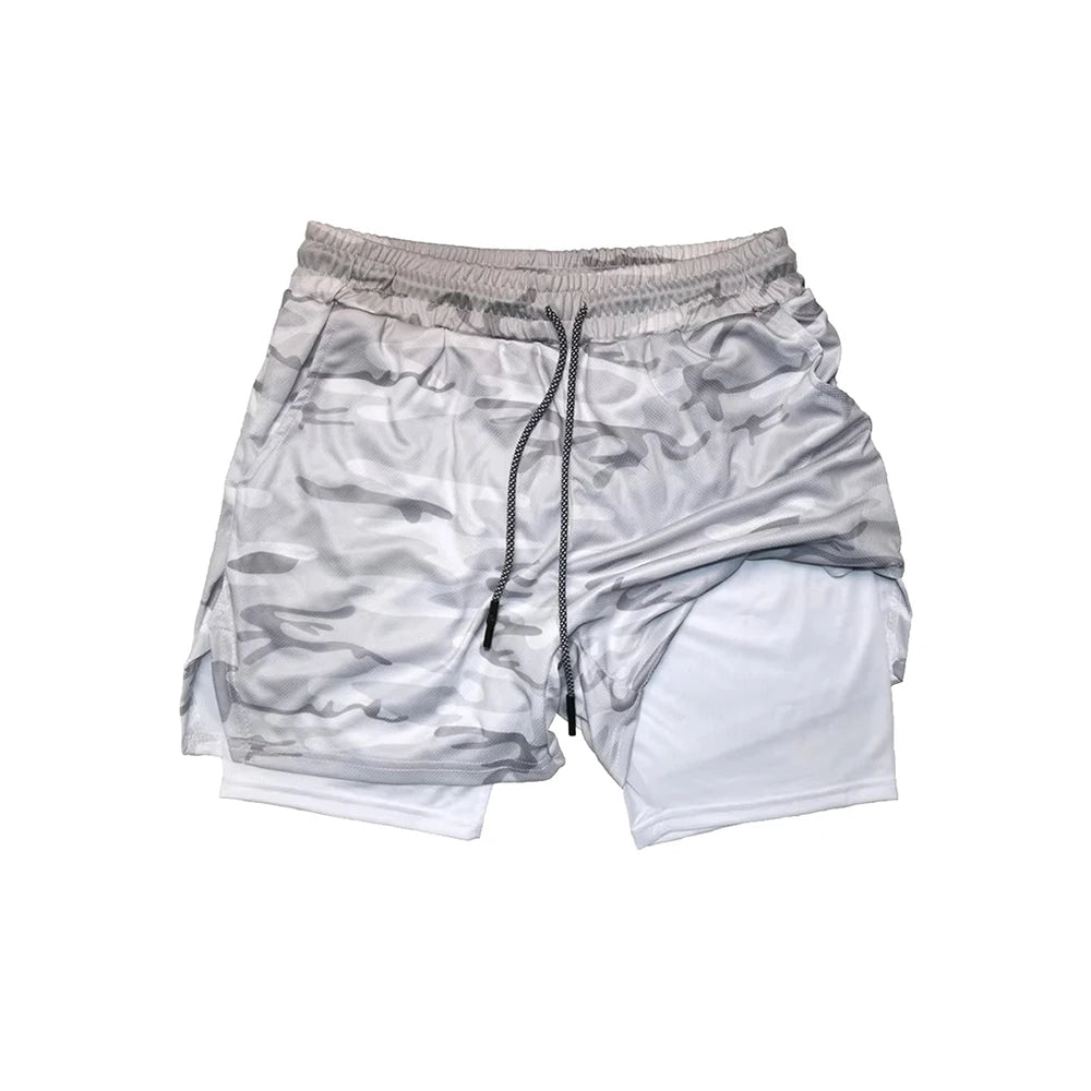 Mens Double Layer Fitness Shorts 2 in 1 Workout