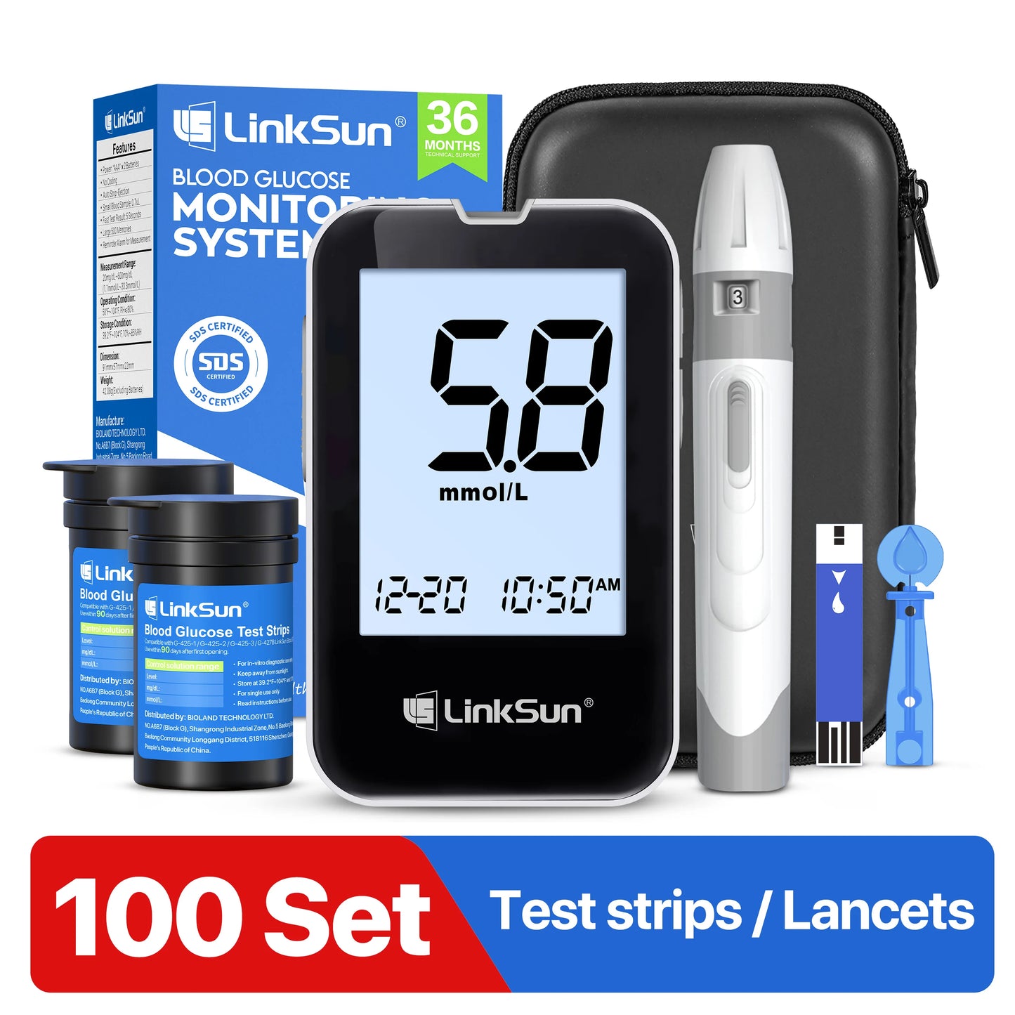 Blood Glucose Meter Kit Test Strips Lancets Diabetes