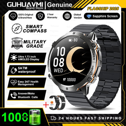 Military Smart Watch 1000mAh GPS AMOLED 10ATM Waterproof Call