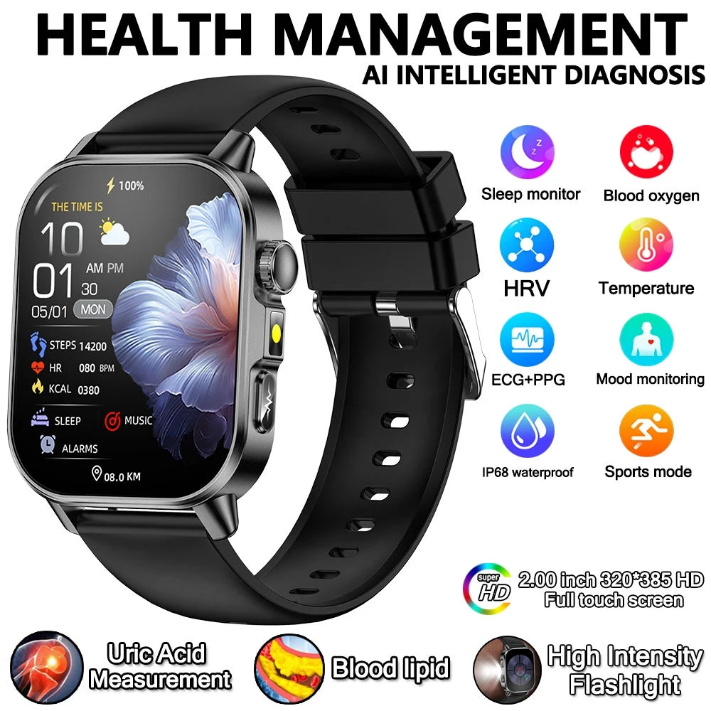 Smart Watch Uric Acid Lipid Analysis ECG Bluetooth Call