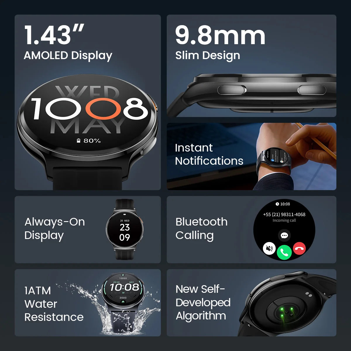 Solar Lite 2 Smartwatch AMOLED Display Health Sports Modes