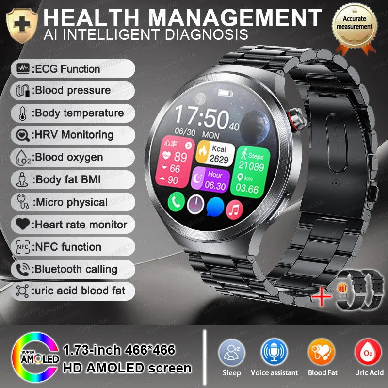 Smart Watch Sapphire Glass Health Tracker ECG Blood Pressure