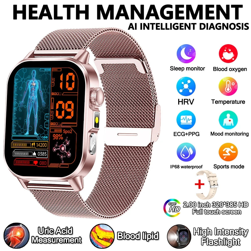 Smart Watch Uric Acid Lipid Analysis ECG Bluetooth Call